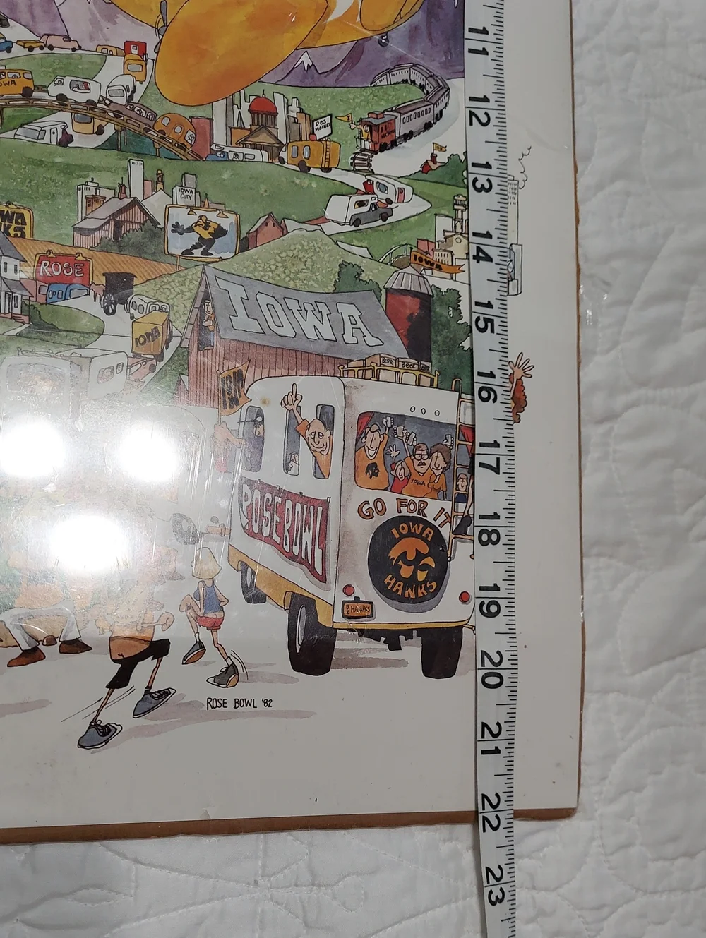 Iowa Hawkeyes Rose Bowl 82 Poster Illustrated Stadium Scene by John Holladay Vtg